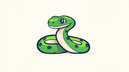 Naklejka premium A vibrant flat illustration of a cunning green snake, textured and ready to pounce in a playful yet striking manner.