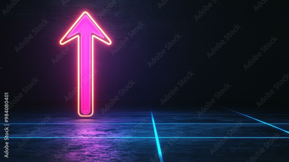 Aufkleber a dynamic flat design showcases a bright arrow on a dark grid, symbolizing growth and advancement in