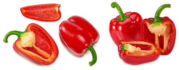 sliced red sweet bell pepper isolated on white background. clipping path