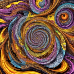 a colorful art piece with a spiral pattern in the middle.