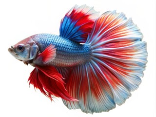 Colorful Siamese Fighting Betta Fish with Beautiful Silk Tail Isolated on White Background