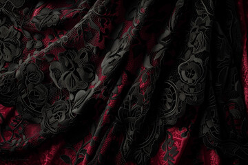 A close-up of rich black silk fabric with an intricate texture, emphasizing luxury and sophistication, ideal for premium design projects.