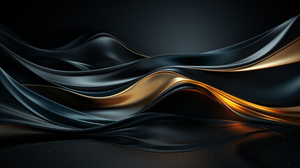 Dark gradient background in shades of navy and black, with elegant gold and silver lines forming abstract patterns, creating a luxurious and professional atmosphere for formal presentations