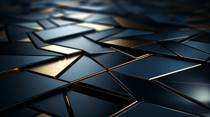 Dark gradient background in shades of navy and black, with elegant gold and silver lines forming abstract patterns, creating a luxurious and professional atmosphere for formal presentations 