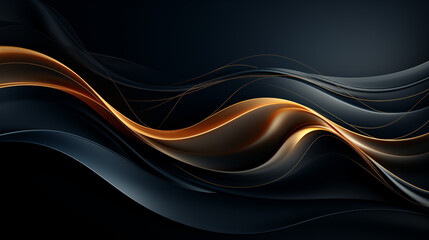 Dark gradient background in shades of navy and black, with elegant gold and silver lines forming abstract patterns, creating a luxurious and professional atmosphere for formal presentations 