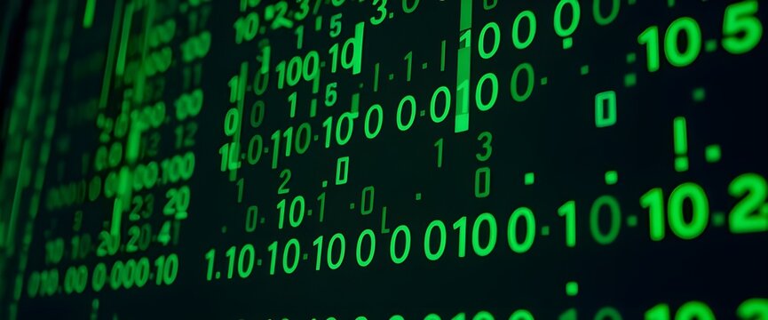 A background filled with flowing binary code in shades of green Binary codes are falling.