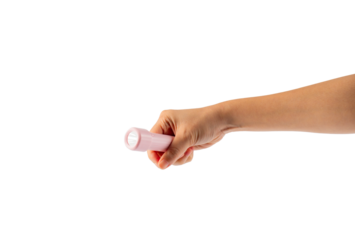 Electric LED torch flashlight in hand isolated on a transparent background 