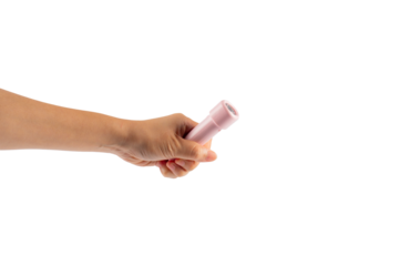 Electric LED torch flashlight in hand isolated on a transparent background 