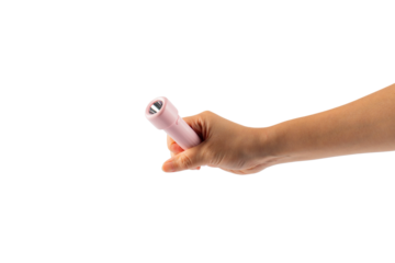 Electric LED torch flashlight in hand isolated on a transparent background 