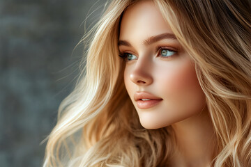 Obraz premium Close-up portrait of a young beautiful blonde girl.