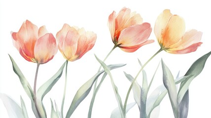 Fototapeta premium Watercolor colorful tulips pattern and seamless background,watercolor spring tulip flowers. Stock illustration,beautiful floral set,cute illustration print fabric,abstract colorful wallpaper.