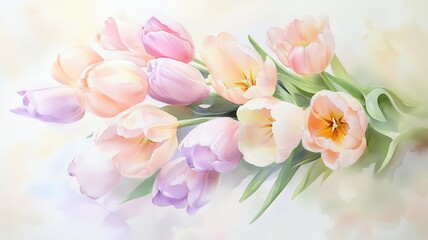 Watercolor colorful tulips pattern and seamless background,watercolor spring tulip flowers. Stock illustration,beautiful floral set,cute illustration print fabric,abstract colorful wallpaper.