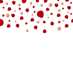Vector background design, falling rose patels and golden pearl on white background. vector illustration.