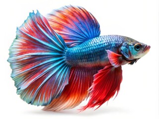 Fototapeta premium Colorful Siamese Fighting Betta Fish with Beautiful Silk Tail Isolated on White Background