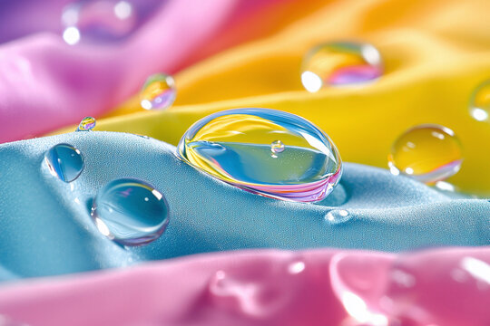 a microscopic view of water droplets penetrating fabric fibers, with vibrant colors highlighting the cleaning actio