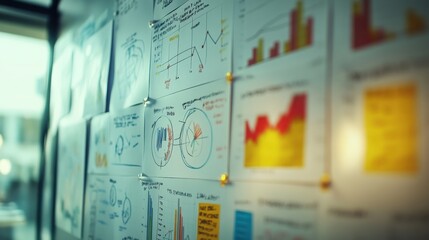 A close-up of a whiteboard filled with innovative business models, sketches