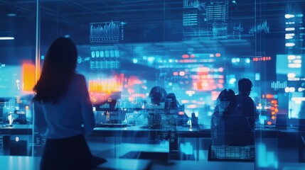 A dynamic shot of a business innovation lab with a team experimenting with new product ideas