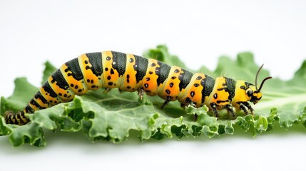 Naklejka premium yellow caterpillar on a leaf