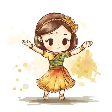 dancing girl watercolor style yellow dress clip art preview