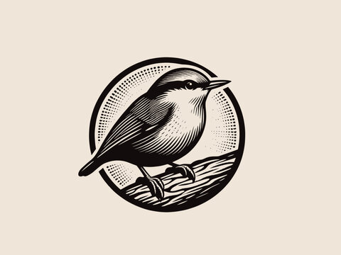 recommend clip art: Nuthatch bird. vintage engraved black vector illustration, emblem, logo, print, tattoo