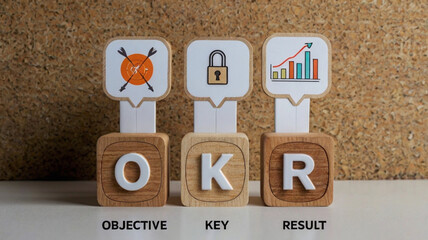 OKR Objectives and Key Results Concept with Wooden Blocks