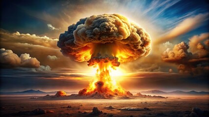 Atomic explosion of a nuclear bomb with a mushroom cloud at eye level