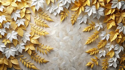 Obraz premium Attractive backdrop with golden and white leaves on wall