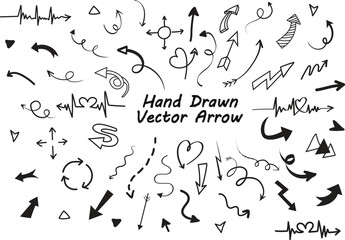 Set of Hand-drawn vector arrows, left arrow, Rightward arrow symbol, black vector arrow, hand-drawing arrow,  Arrow, graphics resources, vector