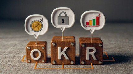 OKR Objectives and Key Results Concept with Wooden Blocks