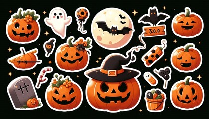 Obraz premium Halloween icons set. Halloween Pumpkins collection in scary.