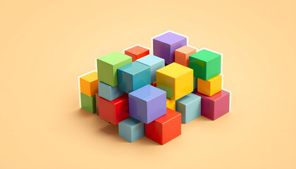 Colorful cubes on beige background. Concept of autistic disorder isolated with white highlights, png