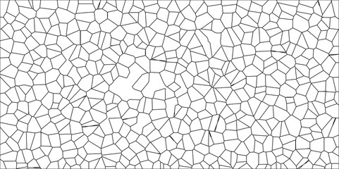 Obraz premium Abstract White Colored Broken Stained-Glass Geometric Retro Tiles Pattern w Black Lines & Quartz Crystal Voronoi Diagram Background for Website, Fabric Printing, Brochures, Luxury/Premium Packaging