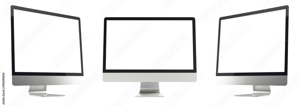 Poster a mockup of a set desktop computer isolated on a white background and isolated on a transparent back