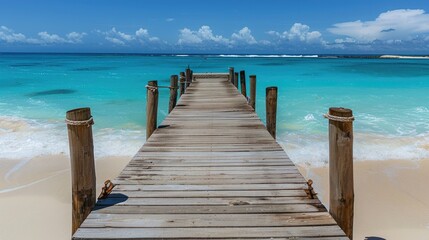 Fototapeta premium Beach Dock. Caribbean Tropical Paradise with Beautiful Bay Views