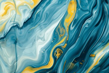 Photo of Blue and yellow liquid fluid art pattern. Background texture for backdrops or mapping