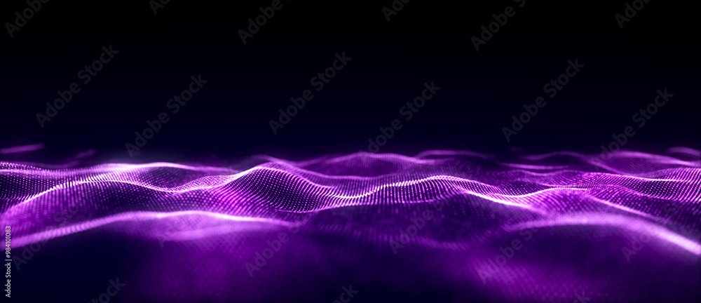 Aufkleber Music color wave of particles and lines. Big data visualization. Abstract blue background with a dynamic wave. 3d rendering.