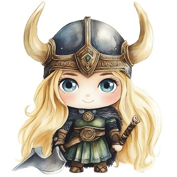 recommend clip art: Cute Watercolor Illustration of a Viking Warrior Girl.