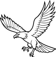 Obraz premium eagle flying bird line art vector illustration silhouette, Print