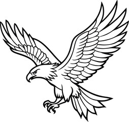 Obraz premium eagle flying bird line art vector illustration silhouette, Print
