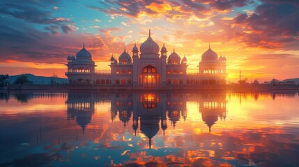 Fototapeta premium Minimalist background vector showcasing ancient Indian architecture and religious art for Maharaja Agrasen Jayanti. 