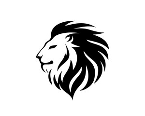 Lion head logo vector illustration in black and white, lion silhouette icon t-shirt design