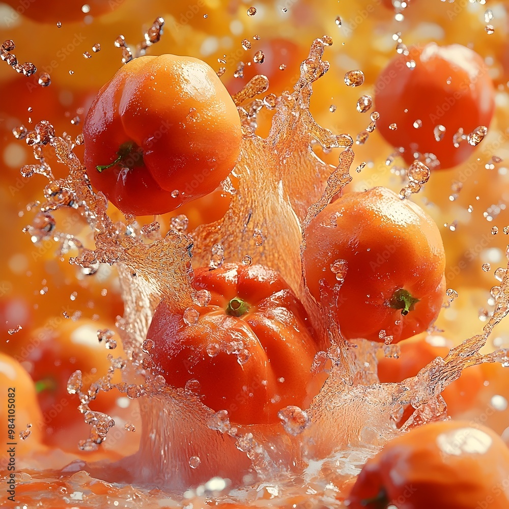 Aufkleber juicy red tomatoes splashing into a pool of water, creating a vibrant and refreshing scene.