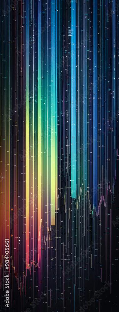 Poster vertical abstract infographic design with vibrant data lines showcasing the stock market flow, empha