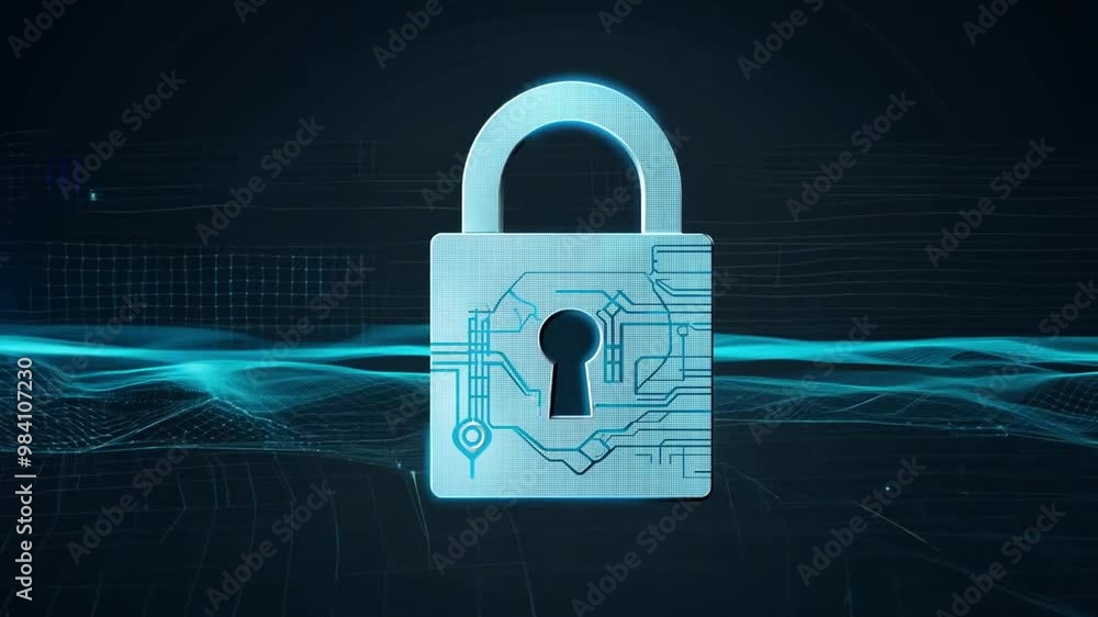 Poster a stylized lock represents digital security, highlighting the importance of protecting personal data
