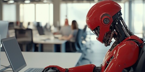 Fototapeta premium AI Robot Working in a Futuristic Office Environment