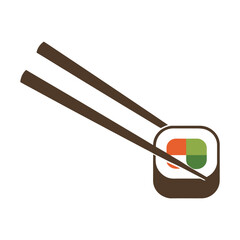 Chopsticks Grasping a Sushi Roll in Simple Vector Style