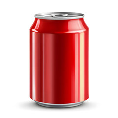 Red soda can realistic mock up isolated on white background	