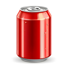 Red soda can realistic mock up isolated on white background	