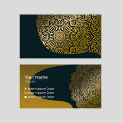 Luxury mandala business card template with gold color
