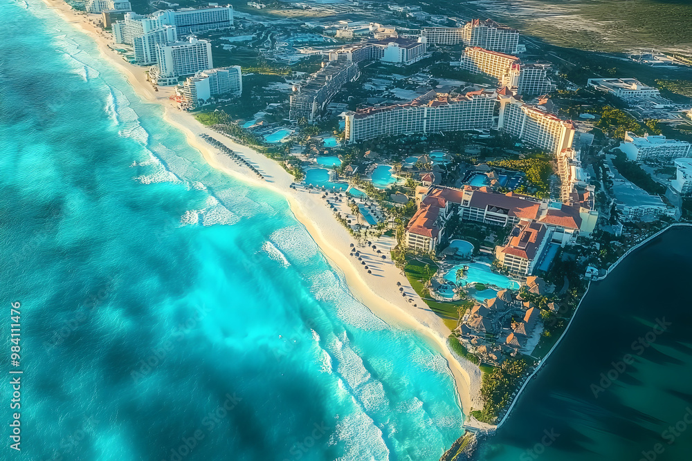 Wall mural cancun, mexico, hotel resorts seen from the air.